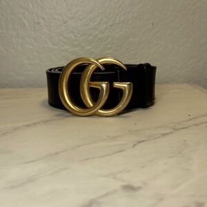 Gucci Black Belt with Gold GG Emblem